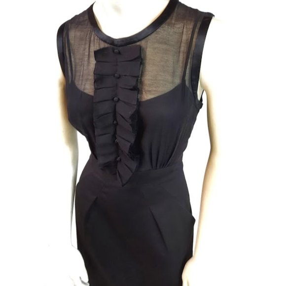BCBGMaxAzria Tux Ruffle Front Sheer Sheath Dress 4 - Picture 4 of 7
